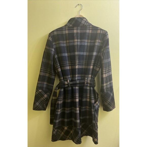 NAF NAF Women's Wool Italian Fabric Trench Style Check Coat.  Size 42 - Picture 4 of 6